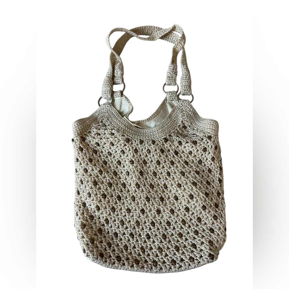 THE SAK BEIGE CROCHET LARGE SHOULDER BAG